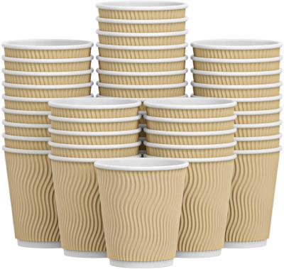 China 8 Ounce Disposable Togo Insulated Coffee Corrugated Sleeve Kraft Ripple Wallpaper Coffee Cups For Beverage Coffee Hot Drink for sale