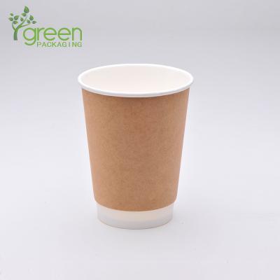 China Hot Selling Disposable Double Wall Brown Kraft Take Away Paper Coffee Cup for sale