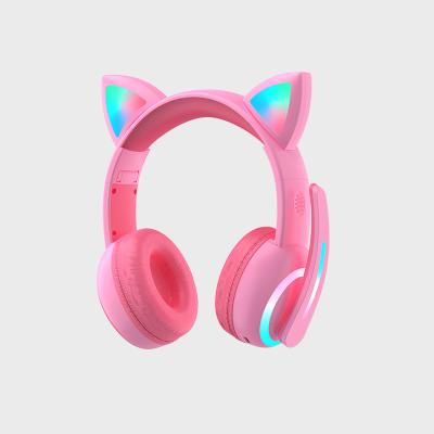 China Comfortable wearing children's headphones creative luminous cat ears folding with wheat cartoon students online lessons can be exchangeable for sale