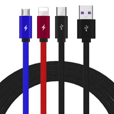 China Wholesale High Quality Usb Double Side Factory Fast Charging Braided Cable Insert 3 In 1 Three In One for sale