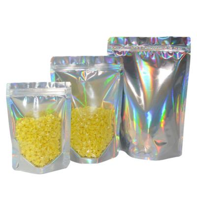 China 100Pcs Recyclable Stand Up Clear Laser Aluminum Foil Zipper Lock Storage Bag Food Tea Powder Nuts Zipper Packaging Bag for sale