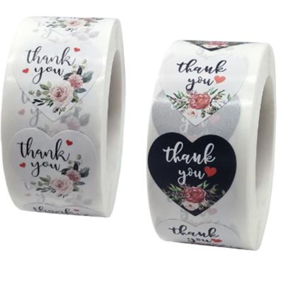 China 500 PCS Waterproof I Thumb Heart Shaped Adhesive Thank You Stickers Label Roll With Black And White Background Color for sale