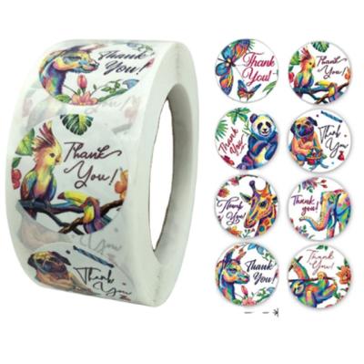 China 500 PCS I Inch Painting Animals Waterproof Adhesive Thank You Stickers Label Roll With 8 Style for sale