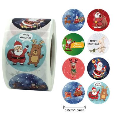 China Waterproof 1.5 Inch 500 Pcs Merry Christmas Sticker Muffin Gift Box Santa Thank You Label Snowflake Handmade Stickers for sale