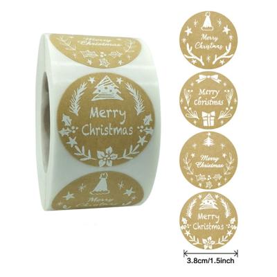 China 500pcs Waterproof Round 1 Inch Circular Wrapping Paper Stickers Christmas Merry Christmas Sealing Labels Roll For Wrap Gift Baking Craft for sale