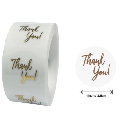 China Waterproof 500 PCS Gold Foil Transparent I Inch Adhesive Round Thank You Stickers Label Roll for sale