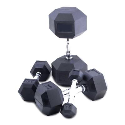 China Custom Rubber Covered Dumbbell Wholesale Customized Black Coating Rubber Hex Gym Fitness Home Weightlifting Equipment Dumbbell for sale