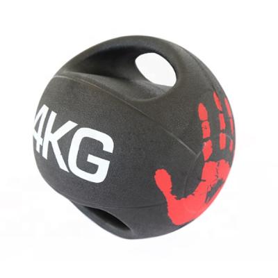 China Arm Shaping Wholesale Rubber Grip Fitness Training Power Solid Gravity Ball With Double Handle for sale