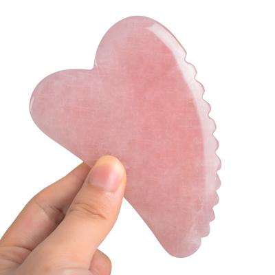 China Rose quartz gua sha bodi sha heart gua sha stone toothed body crystal big v body comb with box for sale