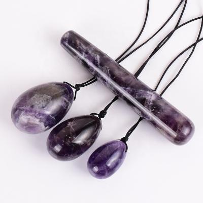 China China wholesale women three yoni eggs one stem purple amethyst rope crystal yoni egg vaginal drilled magic wand set on sale for sale