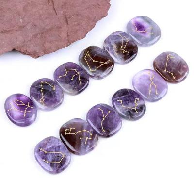 China Europe Wholesale Custom Amethyst Carved Constellation 12 Thin Stone Tablet for sale