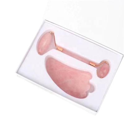 China Face lift rose rose quartz jade roller gua sha set natural crystal private label for sale