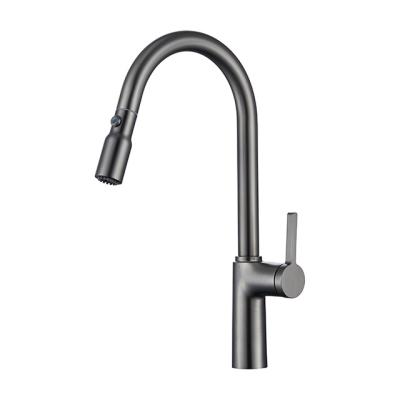 China 2021 Modern Two Way Cast Gray Brass Pull Down Kitchen Faucet Sink Faucet Mixer Pull Down Kitchen Faucet for sale