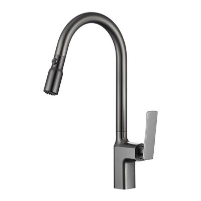 China 2021 Modern Two Way Cast Gray Brass Pull Down Kitchen Faucet Sink Faucet Mixer Pull Down Kitchen Faucet for sale