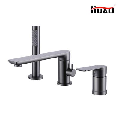 China Sliding Barless Aosheng Three Hole Toss Gray Deck Mounted Brass Tub Filler Tub Faucet And Shower Mixer Tap Bathroom Tub Faucet Set for sale