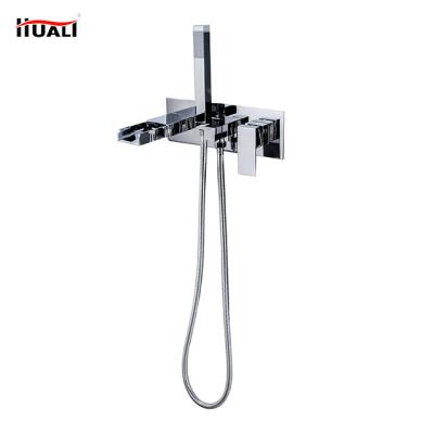 China Without Slide Bar Aosheng Chrome Brass Concealed Wall Mounted Brass Tub Filler Tub Bathroom Faucet Set And Shower Mixer Tap Faucet Set for sale