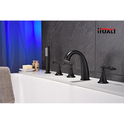 China Aosheng Five Holes Matt Black Concealed Deck Mounted Brass Five Holes Slide Bar Tub Filler Bathroom Tub Faucet and Shower Mixer Tap Faucet Set for sale