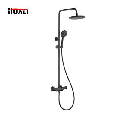 China With Slide Bar 2021 New Design Wall Mounted Exposed Rain Shower Mixer Set High Quality Black Shower Faucet for sale