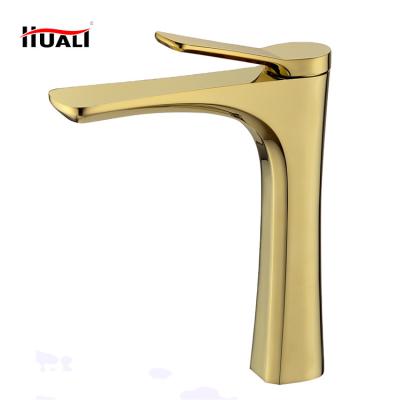 China Professional Single Hole Faucets 2021 Bathroom Faucet Metered Hot Cold Water Basin Faucet Brushed Gold Basin Faucet for sale