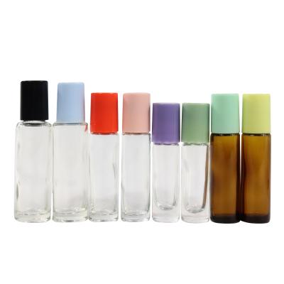 China Cosmetic 8ml 10ml Amber Clear Glass Deodorant Roll On Bottles Essential Oil Perfume Roll Ball Bottle for sale