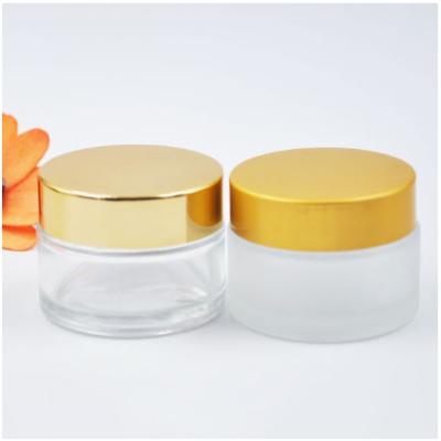 China Wholesale 30g 50g 100g Skin Care Cream Frosted Clear Glass Cream Jar Cosmetic Glass Jars With Aluminum Lid for sale