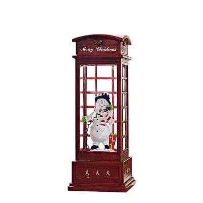 China Gift & Christmas Decoration 2022 Style Retro Led Lights Snowflake Water Light Rotary Phone Booth For Christmas Decoration for sale