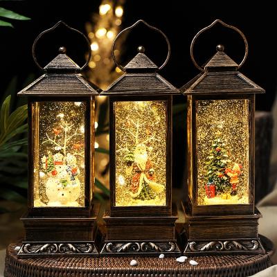 China Creative USB+Music Twinkle Ornaments Bronze Wind Lamp Light With Snowman Family Design For Christmas Decoration for sale