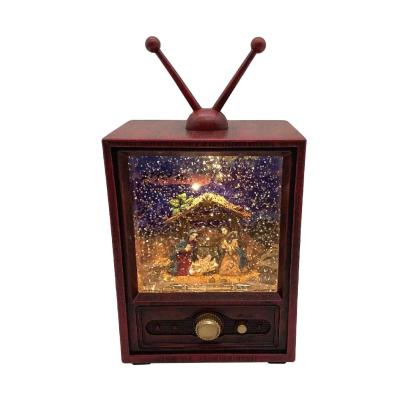 China Christmas Decoration Retro TV Shape USB Powered, Adjustable Volume Music Snowflake Water Gifts Lamp for sale