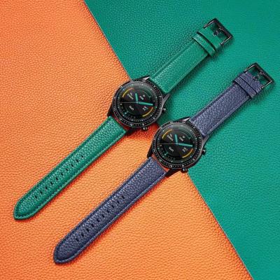 China Western Soft Grain Cowhide Fanshion Lychee Leather Watch Band With Quick Release Popular Leather Watchbands For HUAWEI GT Samsung Watch for sale