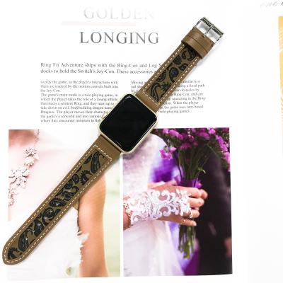 China Fanshion ChicQ Luxury Designer 41mm 45mm Watch Band Apple Logo Genuine Leather Wrist Band Custom Made For Apple Watch Band Series 7 6 for sale