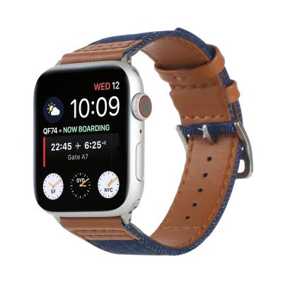 China Fanshion ChicQ Custom Canvas Fabric Wrist Band Compatible with Apple Watch Series 7 Se 6 Plaid Genuine Leather Apple Watch Band 38mm 42mm for sale