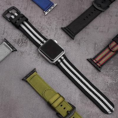 China Charm ChicQ Replacement Strap Vintage Link Quick Release Smart Watch Nato Strap Seat Belt Nylon Apple Watch Band 40mm 44mm for sale