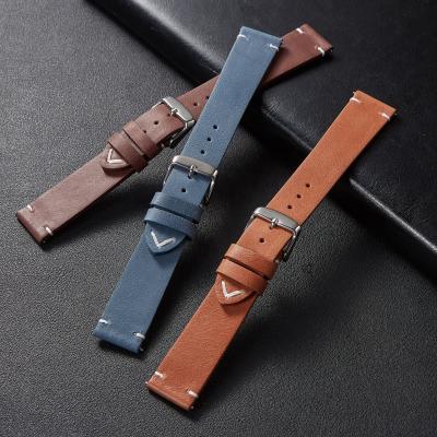 China Fashion Top Grain Oil Wax 18mm 20mm 22mm Leather Watch Strap Genuine Leather Watch Band For Apple Smart Watch 42mm 44mm for sale