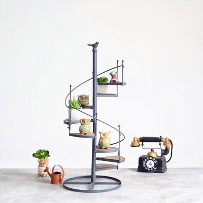 China European home decoration ironwork stair flower stand ladder bird shelving balcony living room flower pot floor type rotating multi-storey rack for sale