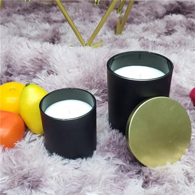 China Home Decor Matte Gold Custom Empty Glass Candle Jars With Lids Metal Lids Holders Glass Containers Ships for sale