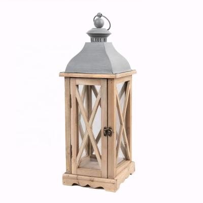 China Home Decorative Wooden Candle Lantern Vintage Rustic Hanging Candle Holder Large For Indoor Outdoor Use for sale