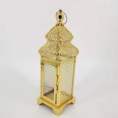 China Classic Custom Design Vintage Indoor Golden Metal Moroccan Lantern Led Decorative Lantern With Free Sample for sale