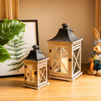 China Wholesale Wooden Lanterns Burlywood Decoration Candle Holder Lanterns Modern Home Garden Wood Lantern Decor for sale