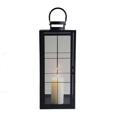 China Wholesale Outdoor Metal Lantern Home Decoration Lantern Factory Wrought Iron Hanging Glass Candle Holder for sale