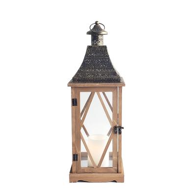 China Home Decoration Lantern Metal Set of 3 High Quality Metal and Wood Led Wedding Home Decorative Lantern for sale