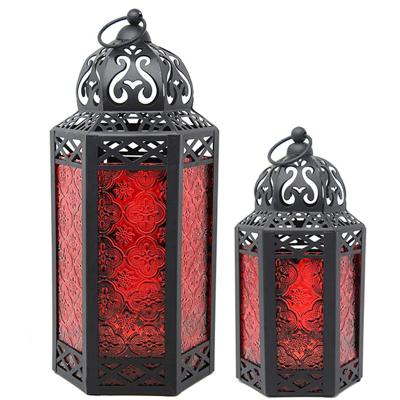 China Moroccan style home lanterns decoration candle lantern holder with colored glass in moroccan home or outdoor decor for sale