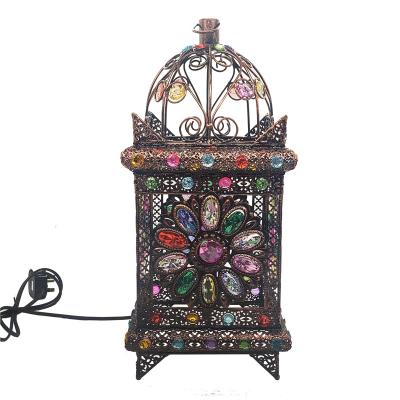 China Classic Modern Style Moroccan Metal Crystal Candle Holder Lanterns Lamp Colorful For Table Decor for sale