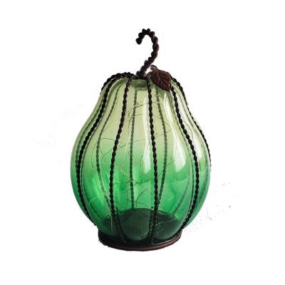 China Home Decorative Pumpkin Shape Garden Decoration Lamp Handmade Glass Candle Lantern With Led Light for sale