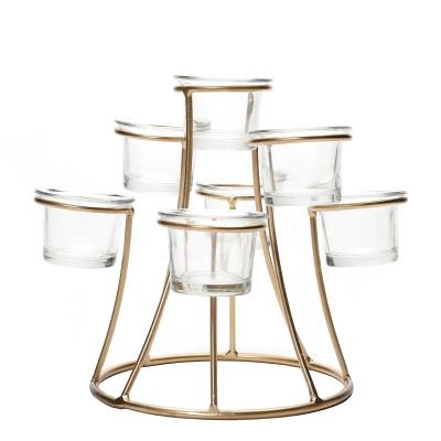 China Wholesale Unique Art Tealight Glass Candle Holder 7 Modern Gold Clear Metal Candle Holders For Home Decor for sale