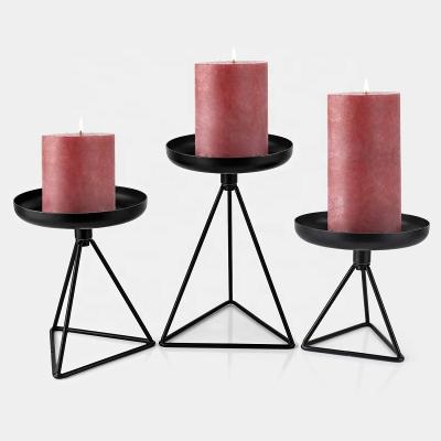 China 3 Pillar Metal Candle Holder Matte Black Candle Holder Gold Geometric Wedding Party Home Decoration Set for sale