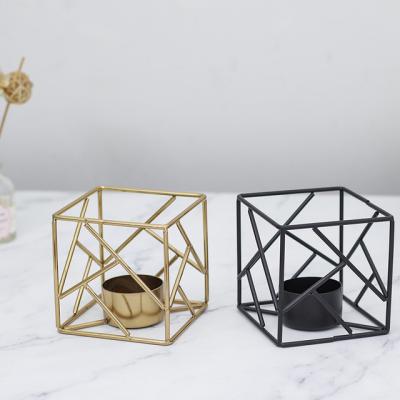 China home decoration custom size gold metal wire black geometric candle holder for home decor and wedding for sale