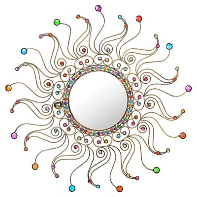 China Smirror Round Metal Living Room Multiful Jewelery Wall Decoration Embossed Border Accent Bathroom Mirror for sale