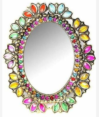 China Home Decoration Oval Beauty Table Mirror Copper Smart Iron With Colorful Jewelry Beads for sale