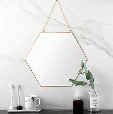 China Morden luxury hotel modern bathroom mirror decorative antique gold wall hexagonal mirror for sale