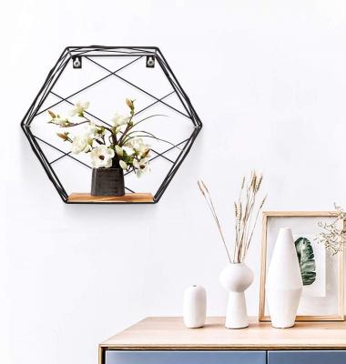 China Wall Mounted Hexagonal Storage Wall Shelf Decorations Floating Shelves Wooden Wall Decor Shelf for sale